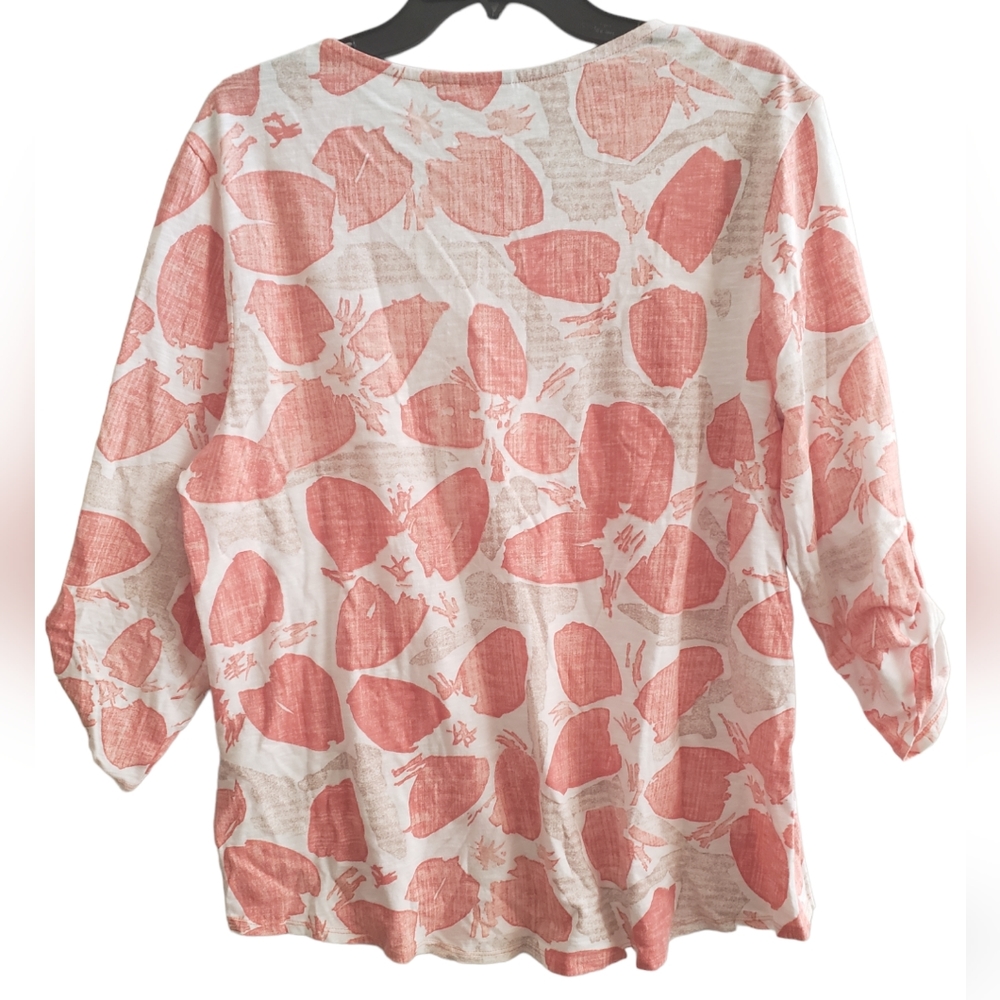 Chico's White & Coral Printed Long-Sleeve Tee - Picture 5 of 6